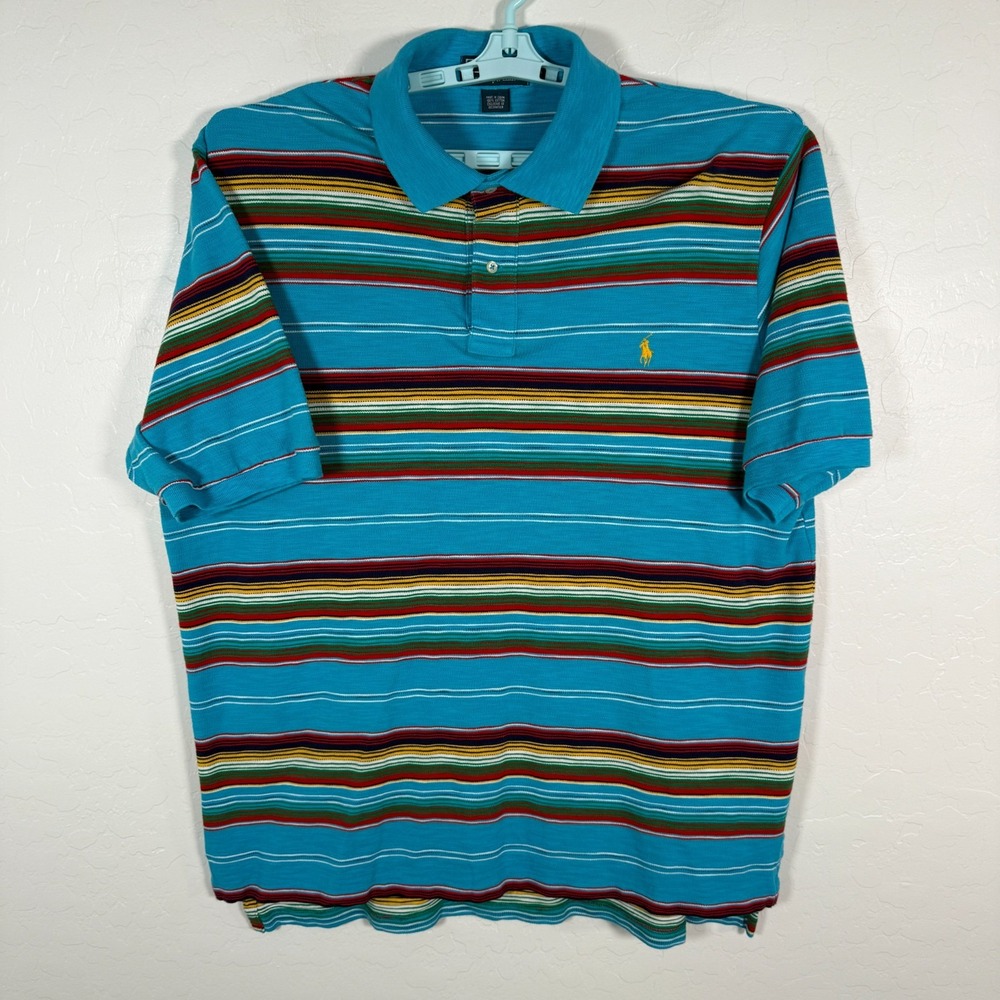 Vintage Polo Ralph Lauren Shirt Mens‎ XLT Tall Blue Southwestern Striped Pony